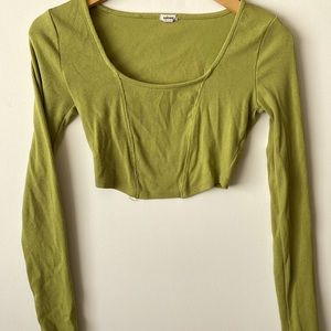 Garage: Pale Green Long Sleeved Cropped Top. Soft Fabric. Size S.